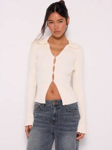 MUSERA Cárdigan de punto con cuello de botones, manga larga acampanada, estilo casual primaveral y lindo de los años 90