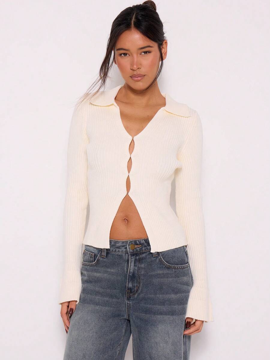 MUSERA Cárdigan de punto con cuello de botones, manga larga acampanada, estilo casual primaveral y lindo de los años 90