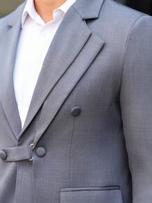 Manfinity Bizformal Conjunto de traje personalizado con diseño de bloques de color para hombres, conjunto de dos piezas para hombres, diseño asimétrico y único en conjunto de traje gris