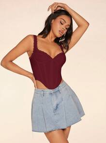 SHEIN BAE Áo hai dây ren trắng cho nữ, áo ngực trắng, áo ngực nữ, mùa thu. - Màu Đỏ Sâu - Xem 4