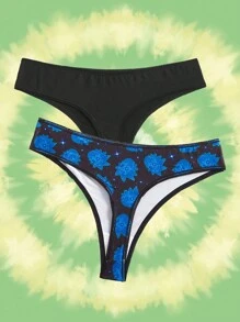 Rick and Morty X SHEIN Set de 2 piezas de ropa interior de mujer talla grande de algodón cómoda con estampado de letra de dibujos animados