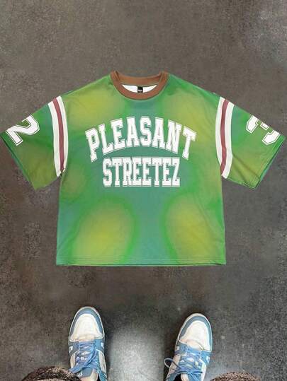 Manfinity VCAY Men Casual Letter Print Loose Drop Shoulder Short Sleeve T-Shirt, Summer, Boxy Tee, For Workout