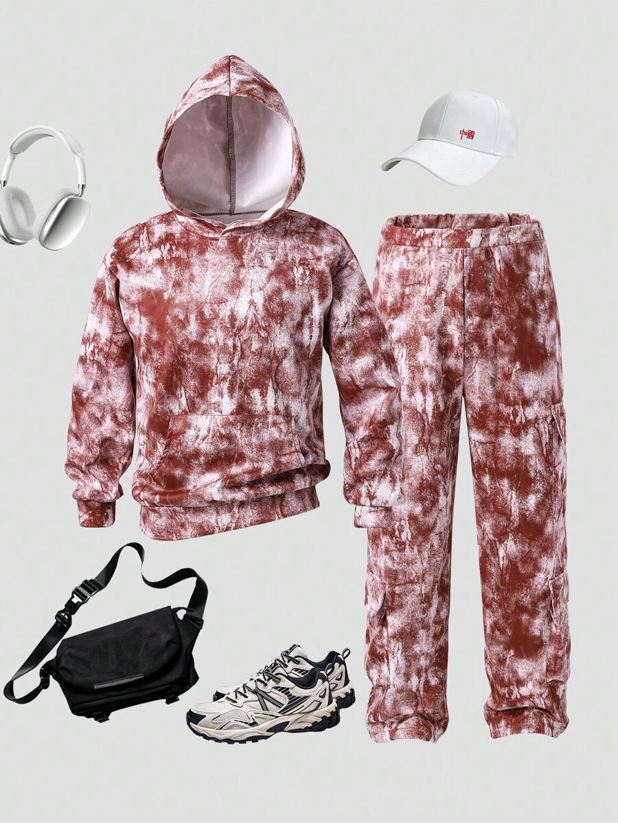 2 Stücke Set aus Kapuzen Top mit Langarm und Hose im modischen Streetwear Stil für Teenager Jungen