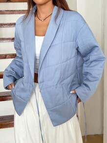 SHEIN EZwear 1pc Women Denim Effect Winter Shawl Collar Long Sleeve Jacket