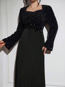Modelyn Vestido largo de manga larga de unicolor, tejido de estilo árabe, modesto, para otoño/invierno para mujeres