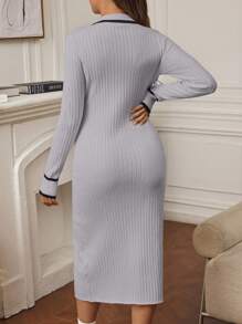 SHEIN Vestido de punto de manga larga con botones delanteros y ribete de contraste para embarazadas, ideal para otoño/invierno