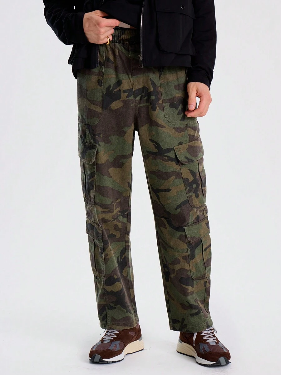 Musero 弹力腰带迷彩全幅工装裤，侧边口袋设计，秋冬必备单品 - 彩色 - 查看 1