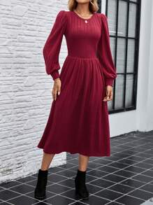EMERY ROSE Women's Red Knitted Elastic Elegant Mid-Length Dress - Burgundy - View 5
