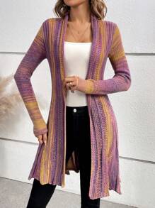 SHEIN LUNE Women's Casual Ombre Cardigan With Waist Cinching, For Autumn