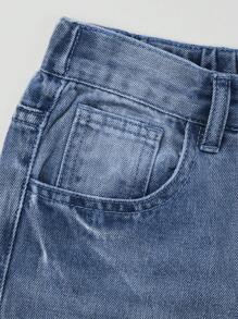 Explorewe Quần Jeans Denim Thường Ngày Túi Rách Phong Cách Đường Phố Cho Bé Gái Tuổi Teen - Rửa tối - Xem 6