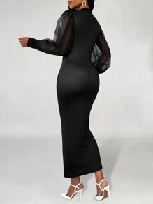 SHEIN Clasi 泡泡袖花卉印花性感连衣裙 女式超长连衣裙 - 彩色 - 查看 2