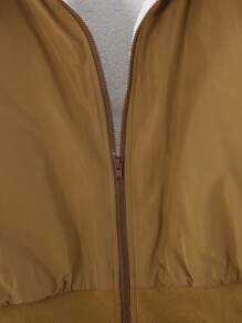 SHEIN Chaqueta casual acolchada de peluche con cuello de color contrastante, versátil para el invierno, para chicas adolescentes - Marrón - Ver 7