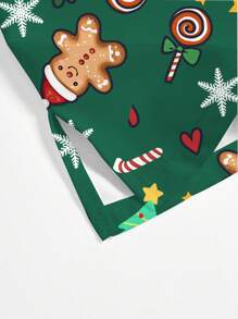 PopScrub Christmas Cartoon Gingerbread, Christmas Tree, Candy Pattern Nurse Scrub Uniform Top