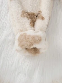 SHEIN Young Boy Cute Bear Graphic Reversible Flannel Hooded Long Sleeve Footed Jumpsuit Sleepwear - White - View 3