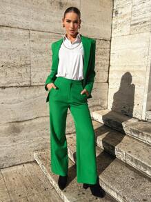 BizChic Christmas Green Suit Set Jacket & Pants, Holiday Party Commuter Women's Suit Jacket, Office Wear, - Green - View 3