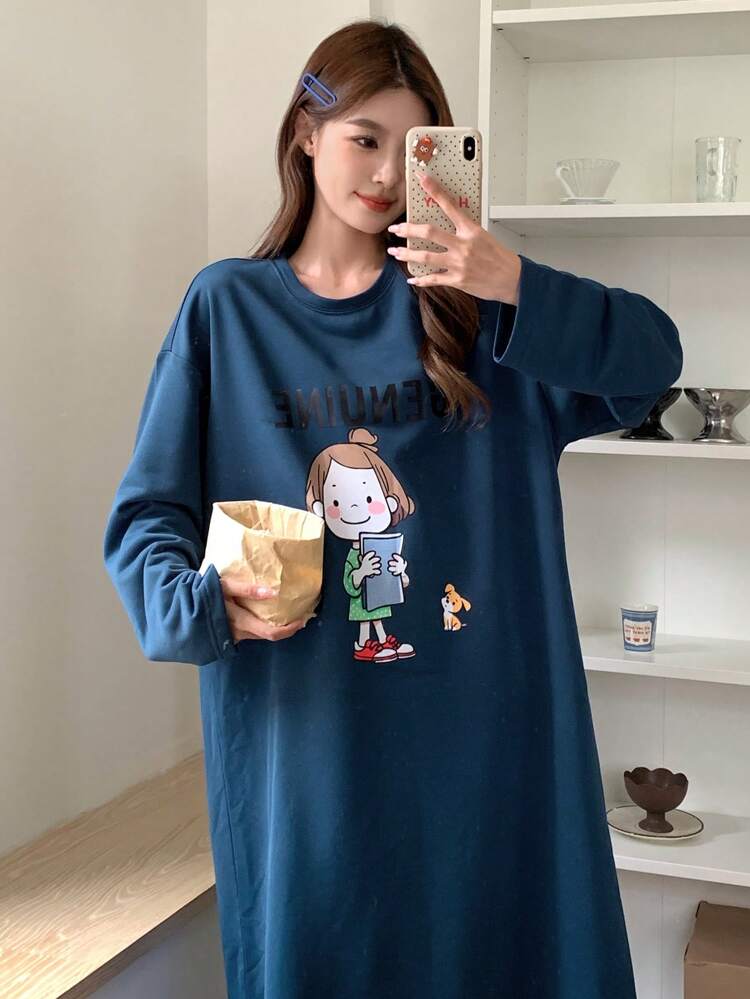 Camisón holgado con estampado gráfico de dibujos animados lindos