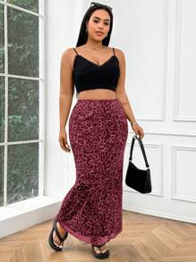 SHEIN Tall CURVE Plus Size Fashion High Waist Leopard Print Skirt For Casual Outing
