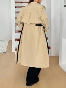 SHEIN EZwear Jaqueta casual feminina com gola virada para baixo e manga comprida, bolso utilitário, para o outono - Caqui - Ver 2