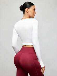 Activina 插肩袖运动长袖 T 恤和拇指孔修身衬衫 - 白色 - 查看 2