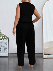 SHEIN LUNE Bộ đồ 2 món cho nữ cỡ lớn, áo vest và quần đơn hàng ngày, trang phục thường ngày - Nhiều màu - Xem 2