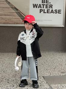 SHEIN Jachetă de modă cu imprimeu casual pentru băiat tânăr, potrivită pentru ținuta zilnică, școală, ieșiri și sezonul de toamnă/iarnă