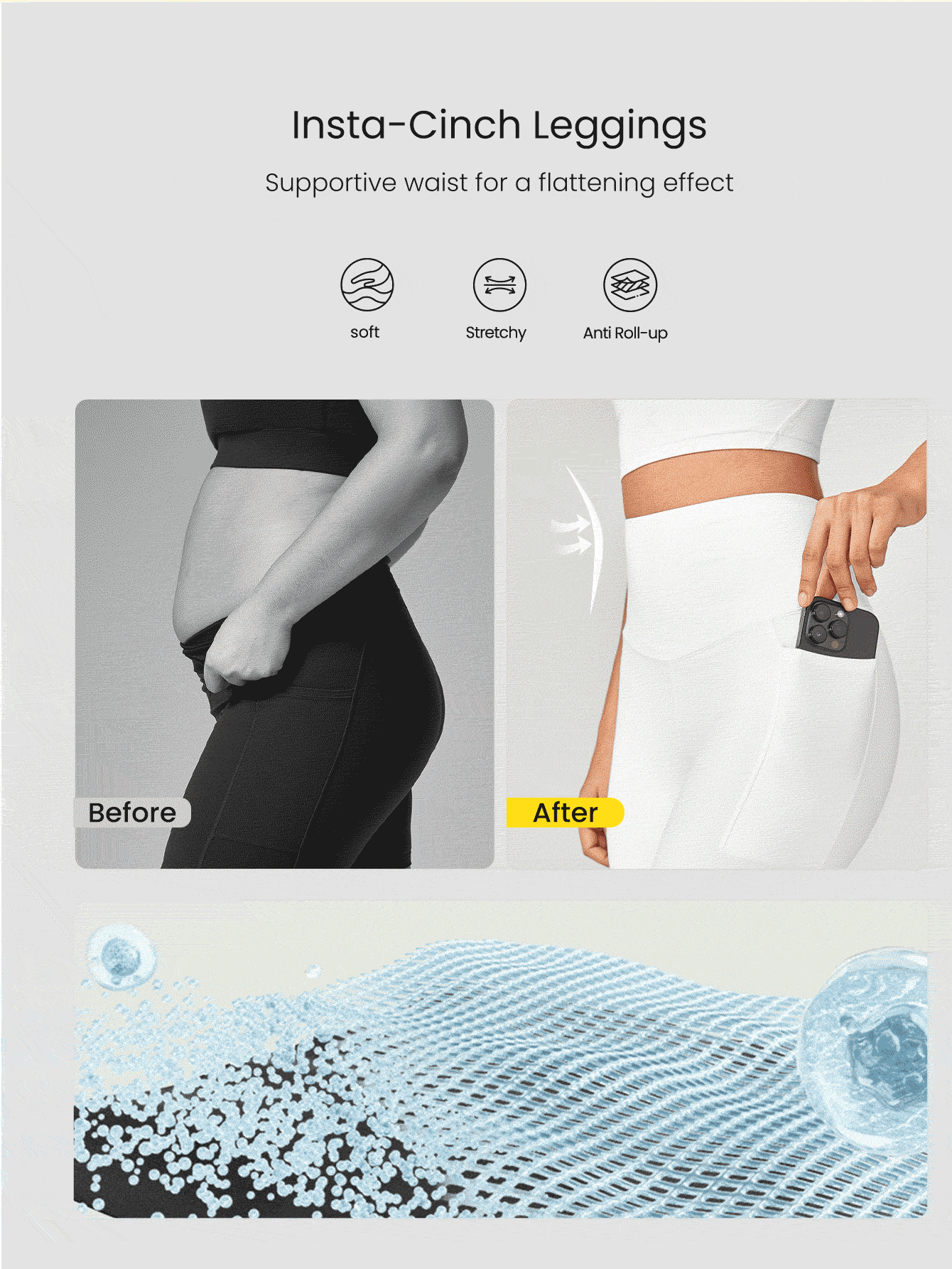 GLOWMODE 26" FeatherFit™ Insta-Cinch 2.0 Tummy Control Leggings With Side Pockets Anti-See-Through Shorts Low Impact Yoga Daily Fall Winter