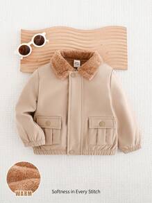 Cozy Pixies 男婴侧口袋翻领长袖加厚羊毛夹克 - 卡其色 - 查看 4