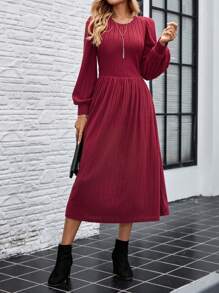 EMERY ROSE Women's Red Knitted Elastic Elegant Mid-Length Dress - Burgundy - View 3
