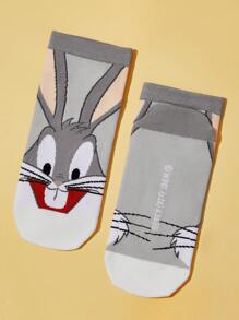 LOONEY TUNES X SHEIN Set de 4 pares de calcetines de tobillo con estampado de dibujos animados y bloques de color para mujer - Multicolor - Ver 10