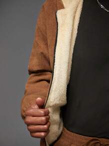 Manfinity VCAY 2pcs Men's Relaxed Fit Open Front Cardigan Jacket Set With Thermal Lined, Suitable For Autumn/Winter