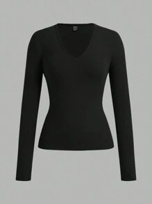 Comfortcana Set de 3 camisetas de mujer con cuello en V profundo, ajuste ceñido, manga larga básica, forradas térmicas, aptas para otoño e invierno