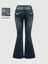 ROMWE Grunge Punk Große Größen Jeans mit bestickten Flügeln und Strass Verzierung