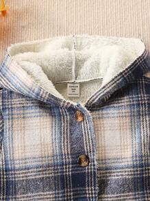 Young Boy Casual Comfortable Brushed Plaid Loose Hooded Zip-Up Padded Long Jacket, With Big Pockets, Ribbed Cuff Design, Suitable For Street Fashion Everyday Wear, Warm Lining, Fit For Autumn And Winter - Multicolor - View 5