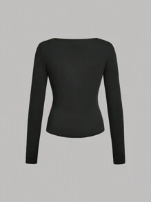 SHEIN Girlism 青少年女孩买 1 送 2 3 件套休闲纯色方领褶皱长袖 T 恤套装 - 深灰色 - 查看 11