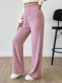EURMUSE Pantalones rectos de unicolor casual para mujer - Rosa - Ver 5