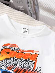 SHEIN 2pcs Baby Girls' Printed Top And Denim Pants Set - White - View 4