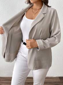 Plus Size Autumn Casual Striped Double Pocket Blazer