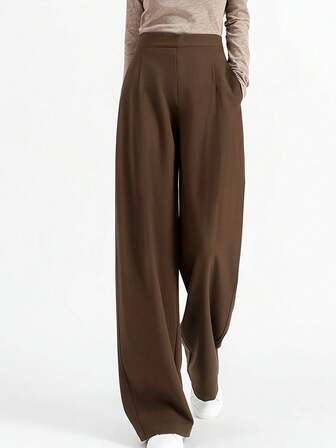 女士纯色口袋休闲直筒裤