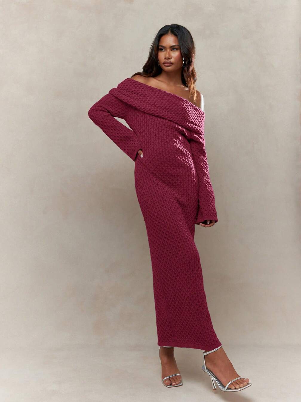 burgundy maxi sweater dress Chi Sweater Maxi Dress - Burgundy