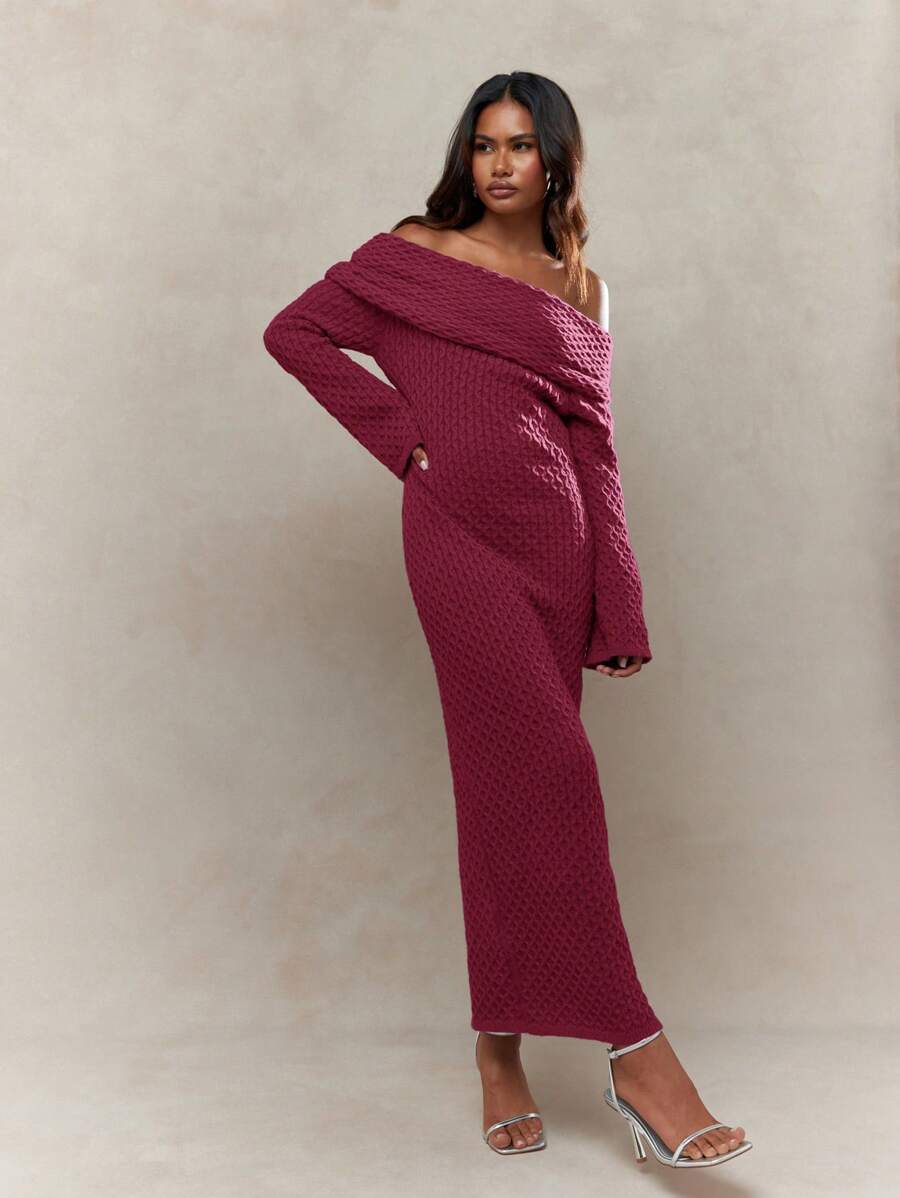 MISSGUIDED Cable Knit Off Shoulder Maxi Sweater Dress ChristmasMISSGUIDED