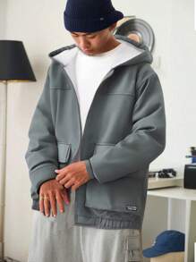 SHEIN Leap Crew 1pc Multifunctional Comfortable Casual Grey Knitted Thermal Lined Hooded Jacket With Large Pockets, Back To School Outfit For Teen Boys, Autumn/Winter Set - Grey - View 1