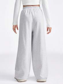 SHEIN Pantalones de chándal anchos y sueltos de punto gris básicos, cómodos, para niñas preadolescentes en primavera/verano