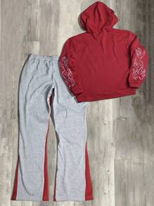 Manfinity EMRG Conjunto casual de talla grande para hombre con sudadera con capucha de manga larga con estampado de estrella y letra, y pantalón de chándal en otoño