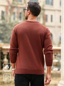 Manfinity Homme Áo len cổ tròn màu trơn thường ngày cho nam, Thu/Đông - Rỉ Nâu - Xem 2