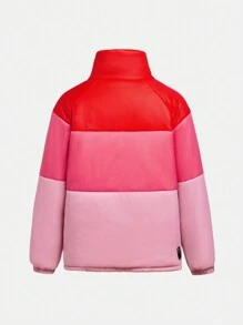 SHEIN Áo khoác nhẹ có lớp lót, màu hồng gradient với chữ in logo trường, phong cách thể thao thường ngày, dành cho bé gái tuổi teen. - Hồng - Xem 2