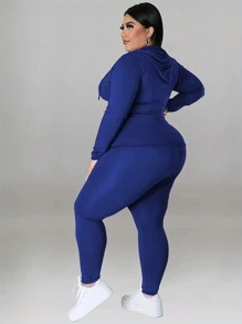 Plus Size Women's Zip Up Hoodie & Jogger Set - Lightweight Workout Outfit With Thumb Holes (Sizes 1X-5X) - 藍色 - 查看 3