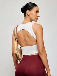 Activina Solid Cut Out Back Sports Tank Top - White - View 1
