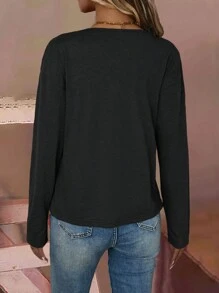 EMERY ROSE Casual Minimalistisch Kleurrijk Hartvormig Kunstgoudfolie V-hals T-shirt met Lange Mouwen voor Dames, Geschikt voor Herfst en Winter