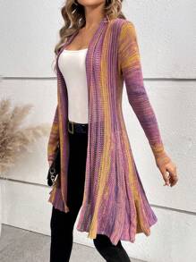 SHEIN LUNE Women's Casual Ombre Cardigan With Waist Cinching, For Autumn
