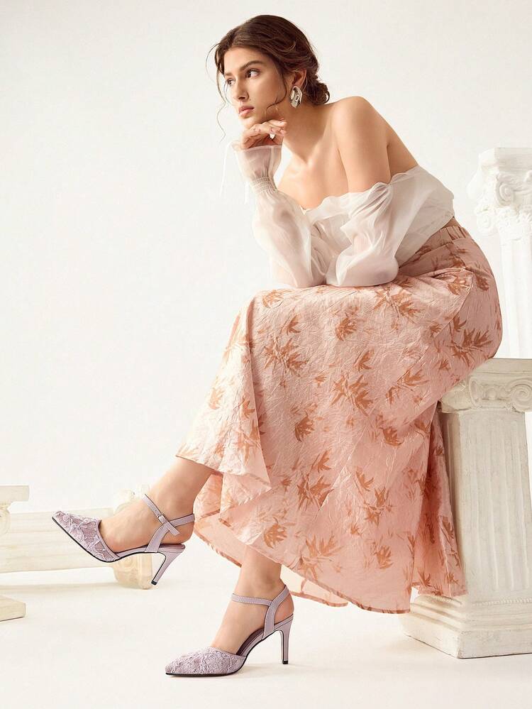 CUCCOO HITCHD Women's Pointed Toe High Heel Shoes, Lace Net Fabric, Elegant & Versatile Pink Backless Pumps